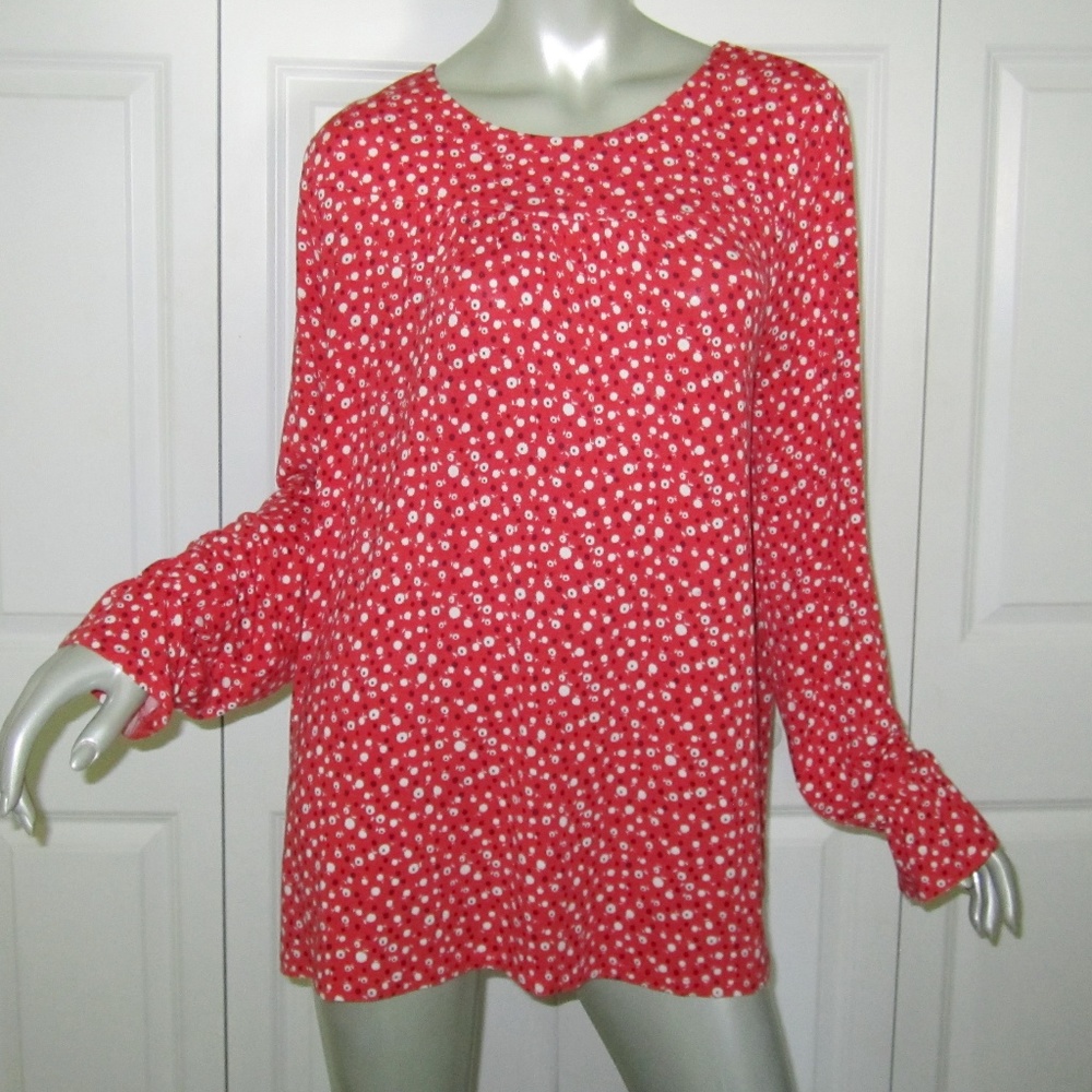 BODEN Red Floral/Dotted Pattern Long Sleeve Top 16